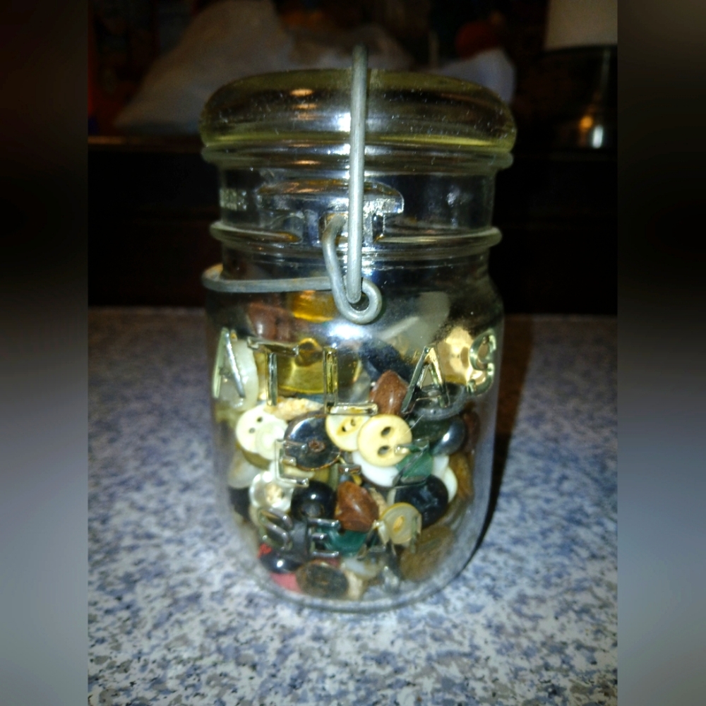 Vintage Glass Atlas Jar with Assorted Buttons